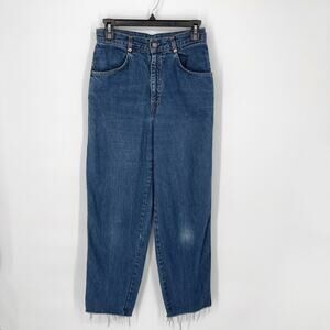 Levi’s Straight Leg Frayed Hem Mom Jeans High Rise Size 25 Dark Blue Wash